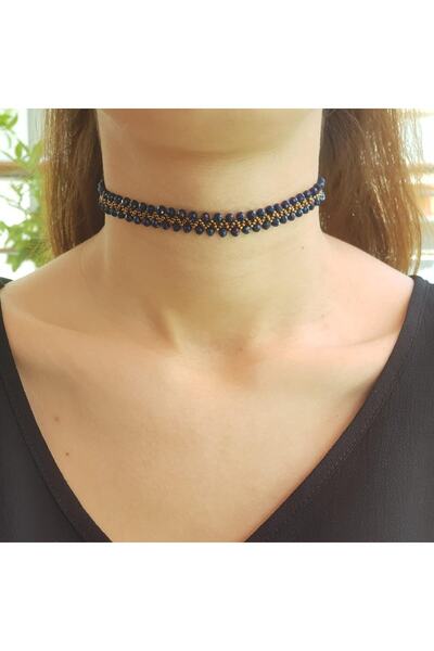 Handmade By HLY قلادة مطرقة مصنوعة يدويًا من الكريستال الأزرق الداكن