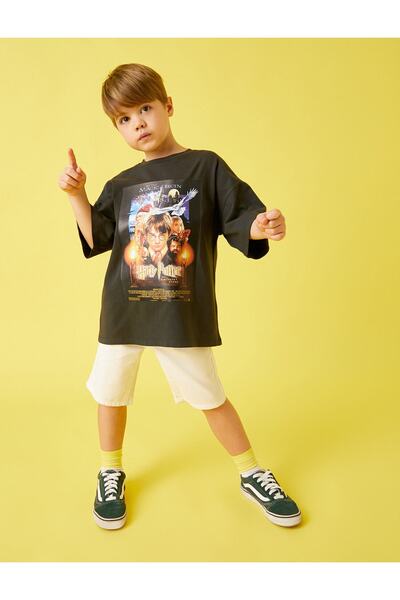 Koton Harry Potter bedrucktes T-Shirt, lizenzierte Baumwolle mit kurzen Ärmeln