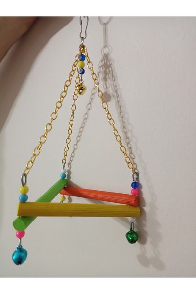 TUĞRA PET MARKET Triangle Wooden Colorful Perch Budgie Swing Toy And Swing