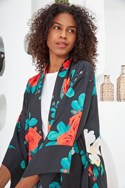 MİA NOURA Set kimono pentru femei, multicolor, cu imprimeu cu flori de tranda...