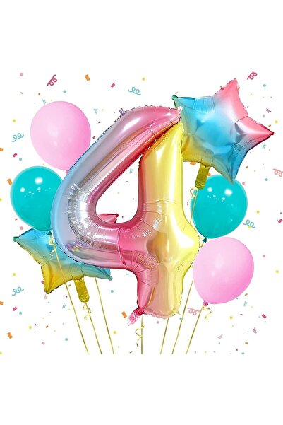 BEST PARTİ DOĞUM GÜNÜ PARTİ SÜSLERİ Rainbow Foil Balloon Set Age 4