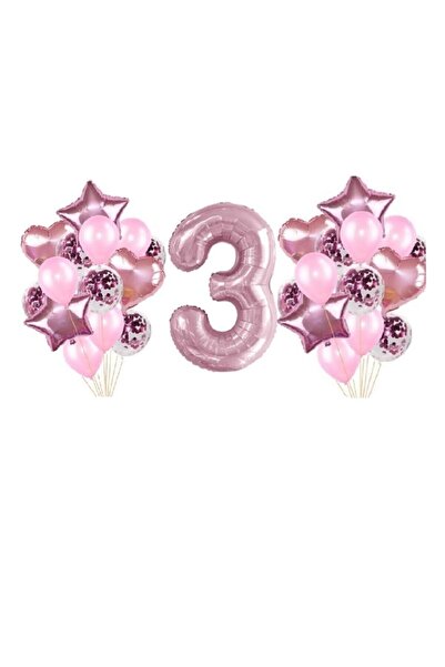 BEST PARTİ DOĞUM GÜNÜ PARTİ SÜSLERİ مجموعة بالونات باللون الوردي لعمر 3 سنوات