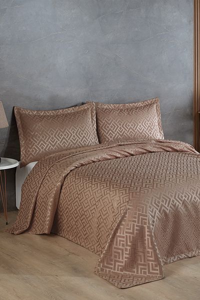 BİRHOME Двойно покривало Estila Jacquard Chenille (тъмно кафяво)