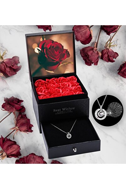 vegahediye v vega Özel Çekmeceli Solmayan Gül Kutusu & 100 Dilde Seni Seviyor...