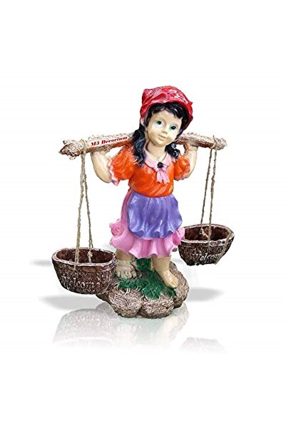 M3DECORİUM Dkm3rnktstkız45 Gerçek Gibi Saksılı Sepetli Yoğurtçu Testili Kız 4...