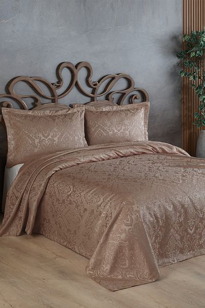 BİRHOME Двойно покривало Sierra Jacquard Chenille (тъмно кафяво)