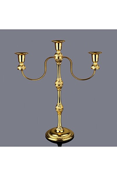 MOS'EV Gold Metal 3 Kollu Şamdan Mumluk