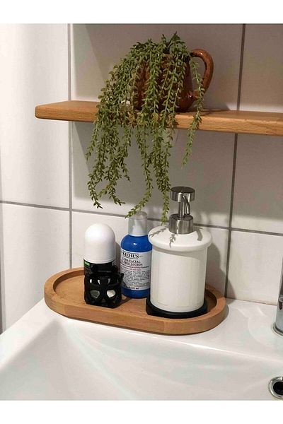 SürLaz Wooden Presentation Stand Multi-Purpose, Oil Can Holder, Snack - Coffee Bowl - Soap Dish (24X10)