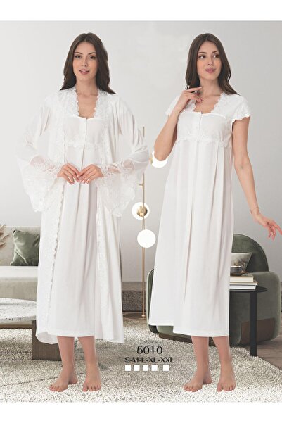 Effortt Prenses Kol Dantel Detaylı Sabahlıklı Gecelikli Lohusa Takımı