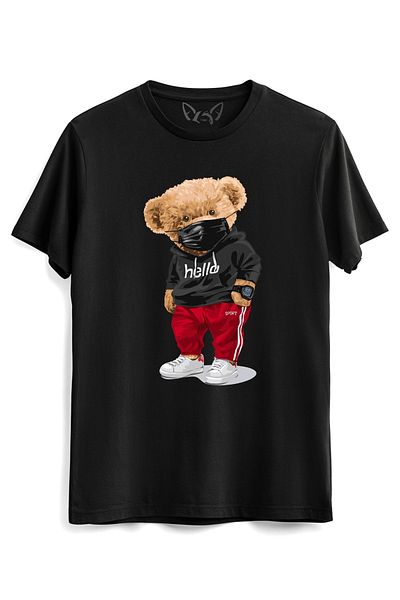 Alfa Tshirt Hello Rap Tedy Bear Black T-shirt