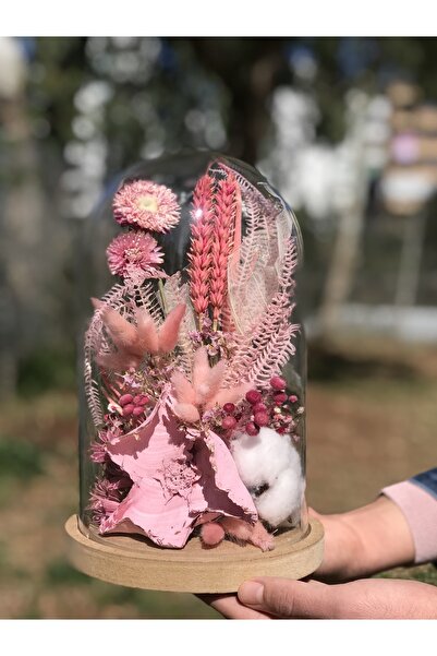 alafloral Cam Fanusta Solmayan Gül Ve Kuru Çiçek Aranjmanı