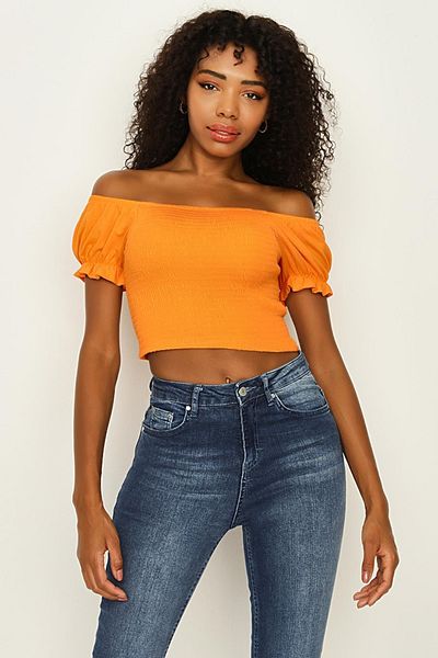 Select Moda Γυναικεία πορτοκαλί μπαλόνι μανίκι Gipeli Crop μπλούζα