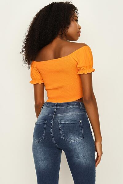 Select Moda Γυναικεία πορτοκαλί μπαλόνι μανίκι Gipeli Crop μπλούζα