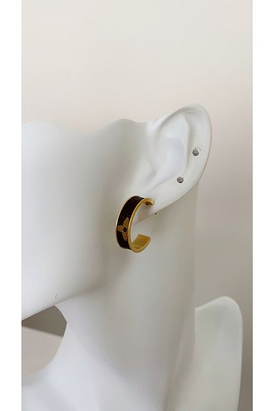 Âlâ Atelier Stainless Fadeproof Steel Leather Brand Hoop Earrings