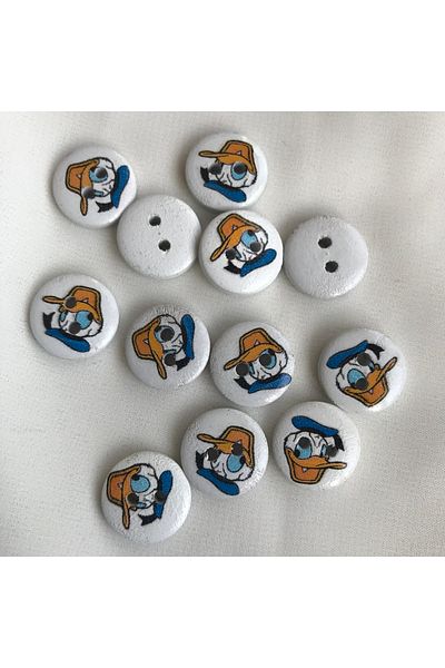 Bukle İplik Donald Duck Printed 23 Size White Tree Button - 1.46 Cm, 50 Pcs