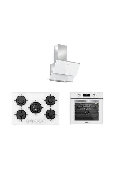 Silverline 3'lü Beyaz Cam Ankastre Set (3490 Oslo 60 Beyaz+cs5365w01+bo6502w02)