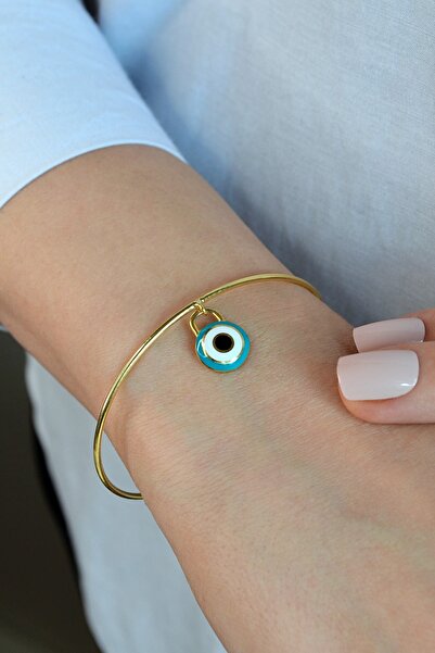 Argentum Concept 18k Altın Kaplamalı 925 Ayar Gümüş Nazar Boncuğu Mineli Kele...