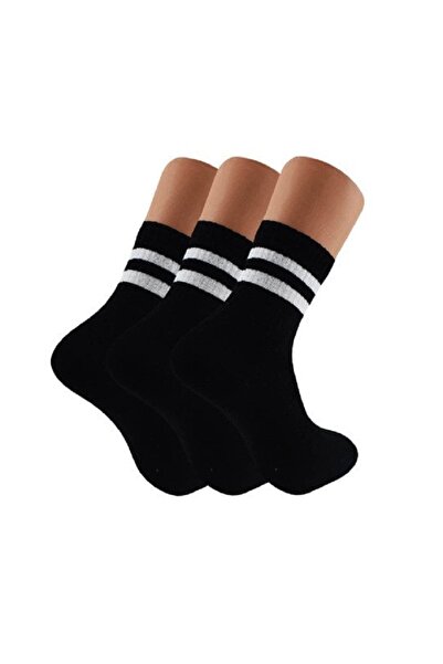 RASSE 12 Çift Siyah Çemberli %80 Pamuk Bayan Kolej Çorap Ekonomik Toptan Paket