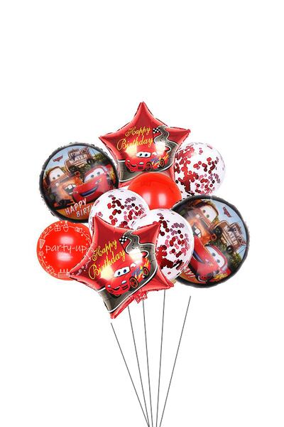 PARTİAVM Şimşek Mcqueen Balon Seti Arabalar (CARS) Konfetili Şeffaf Balon