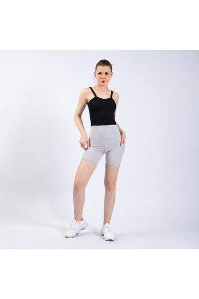 The Step Sports Spocket Ασημί γκρι τσέπη ψηλόμεσο, συσφιγκτικό σορτς γιόγκα κολάν 6"