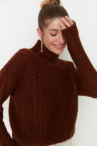 Trendyol Collection Tile Soft Textured Stand Collar Knitwear Sweater TWOAW20KZ0171