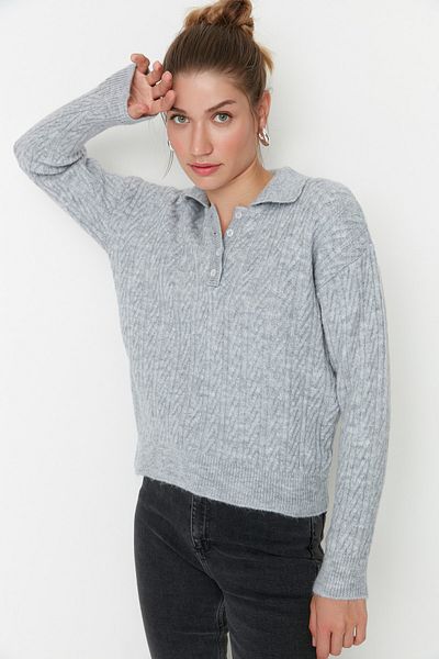Trendyol Collection Gray Wide Fit Soft Textured Knitwear Sweater TWOAW21KZ2635