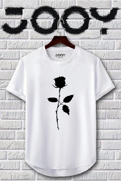 Jooy Company Siyah Beyaz Oval Kesim Gül Tasarım Tshirt 2'li Set