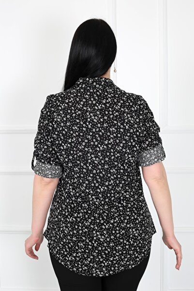 By Alba Collection Black Viscose Large Size Women's Shirt - Cotton Straight Cut