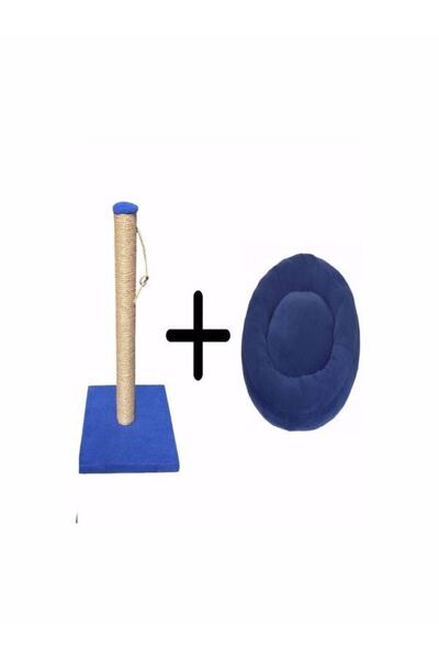 PETiTOYS لوح خدش للقطط باللون الأزرق الداكن وسرير للقطط من الصوف - طقم من قطعتين