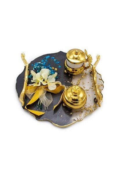 Yavuz Süs Black Epoxy Decorated Serrated Double Tray Set