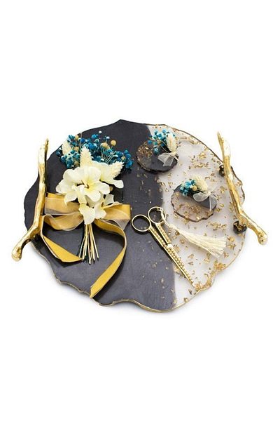 Yavuz Süs Black Epoxy Decorated Serrated Double Tray Set