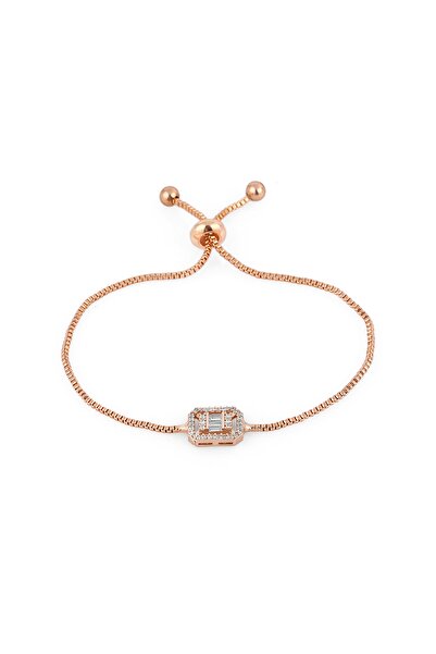 Polo Air Zircon Stone Baguette Necklace and Elevator Bracelet Combination Copper Color