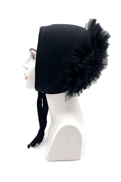 nazipek Black Combed Cotton Bonnet