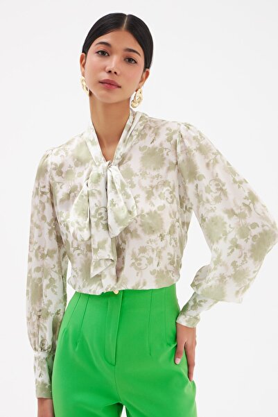 Sateen Fular Detaylı Bluz - Yeşil