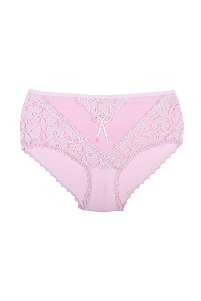 Zena 2'li Yüksek Bel Tül Ve Dantel Detaylı Pamuklu Büyük Beden Kadın Külot