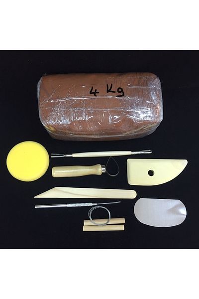 CRAFT HOBİ Red Ceramic Mud 4kg, 8-Piece Ceramic Starter Set (Red Clay, Sculpture, Lathe Mud)