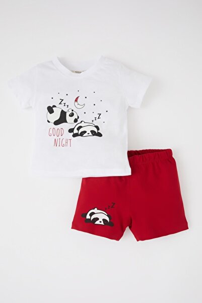 DeFacto Baby Boy Panda Printed Newborn Short Sleeve Shorts Pajama Set