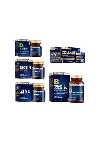 Nutraxin Collagen 30 Sachets 10000 Mg + Biotin + Zinc + Vitamin D3 + Vitamin B - 60 Tablets