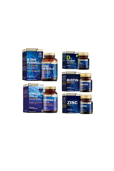 Nutraxin B-One Formula 90 Tablets - Omega 3 2000 Mg, Biotin 30 Tablets, Vitamin D3, Zinc 100 T. 60 Capsules