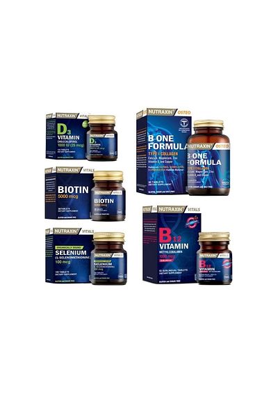 Nutraxin B-One Formula 90 Tablets + Biotin + Selenium + Vitamin D3 + Vitamin B12 Dilated