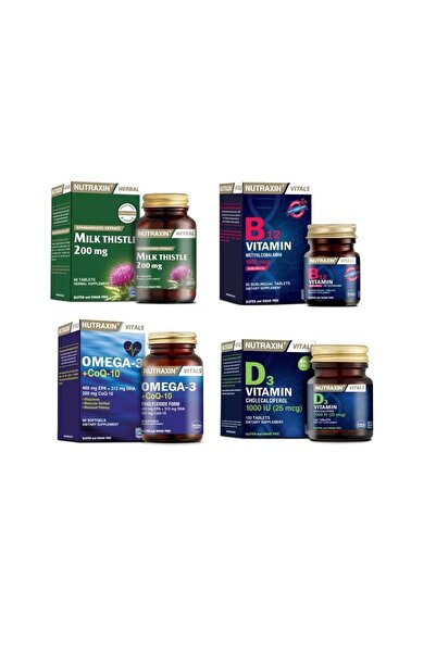 Nutraxin Milk Thistle 60 Tablet + Omega 3 +coq-10(koenzim)60 Kapsül + B12 Ve ...