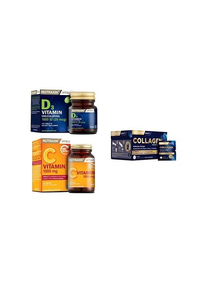 Nutraxin Collagen Sachet 30 - 10000 Mg Vitamin D3 120 Tablets + Vitamin C 30 Tablets