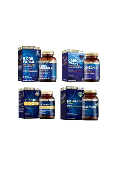 Nutraxin B-One Formula 90 Tablets + Omega 3 2000 Mg + Vitamin Max 60 Capsules + Magnesium