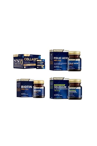Nutraxin Collagen 30 Sachet - 10000MgSelenium andFolicAcidTablet+Biotin30 Tablets