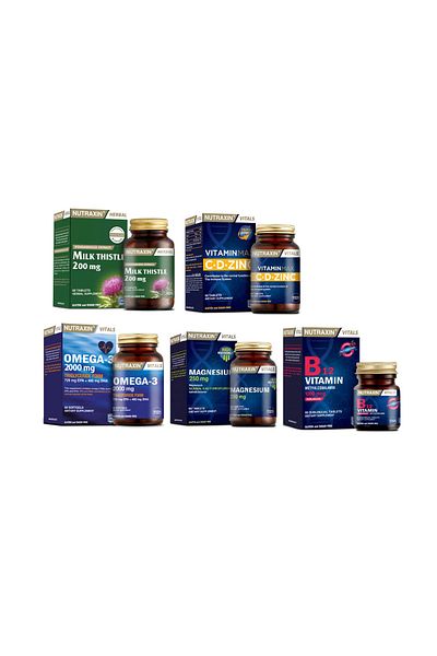 Nutraxin MilkThistle60 Tablets -Omega3 Fish Oil 2000Mg+VitaminMax +VitaminB12 + Magnesium