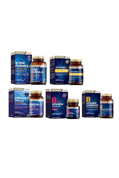 Nutraxin B-One Formula 90 Tablets - Omega 3 Fish Oil 2000 Mg, 60 Capsules + Vitamin Max, Vitamin B and Vitamin B12