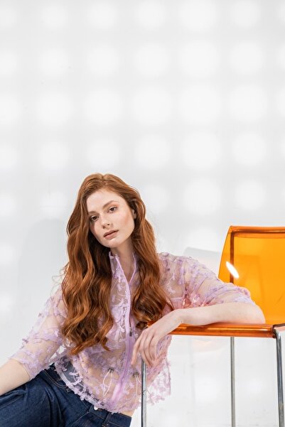 By Mare Style Betty-Transparent Lilac Brode Jacket with Pockets and Zippers