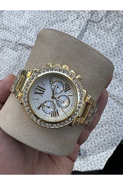 İSTLİV ساعة يد نسائية كلاسيكية من الفولاذ الذهبي مرصعة بالأحجار