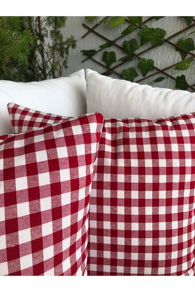Decamor home Gingham Red Throw Pillow Case