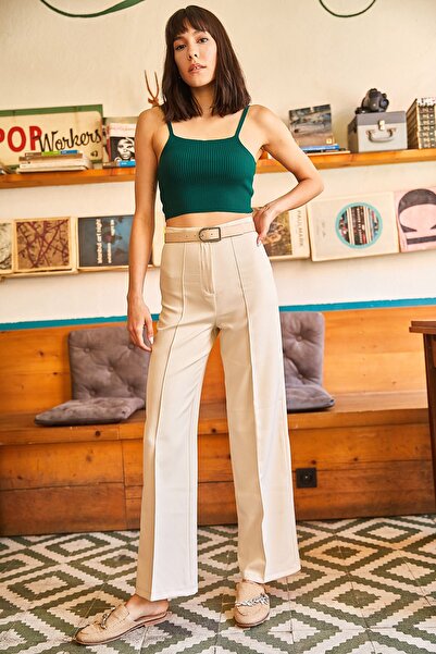 Olalook Women's Stone Stitching Detailed Atlas Woven Trousers PNT-19000166